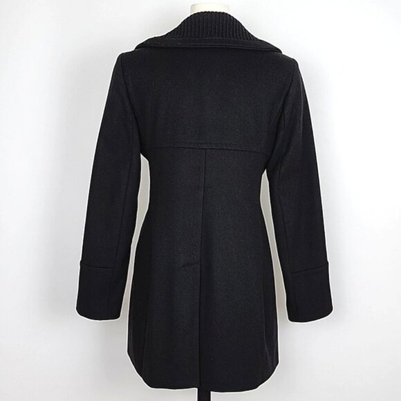 MICHAEL Kors Women's Black Double Breasted Wool Pea Coat Ribbed Collar Size 4 - Picture 2 of 11